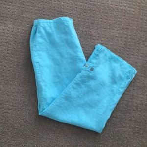 Turquoise Cotton Cropped Pants